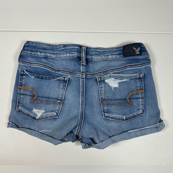 American Eagle Outfitters Super Low Shortie Cuffed Distressed Denim Shorts - Picture 6 of 6